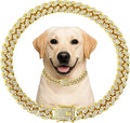 Diamond Cuban Style Dog Chain Collar Bling Gold Walking Necklace with Safety Lock Pet Jewelry for Small Medium Large Dogs Cats(Glod 10inch)