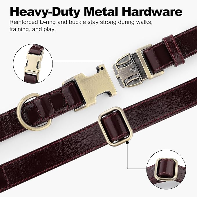 Plutus Pet Genuine Leather Dog Collar – Adjustable Pet Collar with Quick Release Metal Buckle, Soft Real Leather for Small Medium Large Dogs, Heavy Duty & Skin-Friendly (Copper Brown, M)
