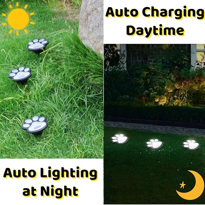 3pcs-Solar Paw Print Lights, Wireless of Cat Dog Animal Solar Lights Outdoor Garden Decor, IP55 Waterproof LED Yard Path Light, New Home Birthday Easter Gift for Pet Lovers (White Light)