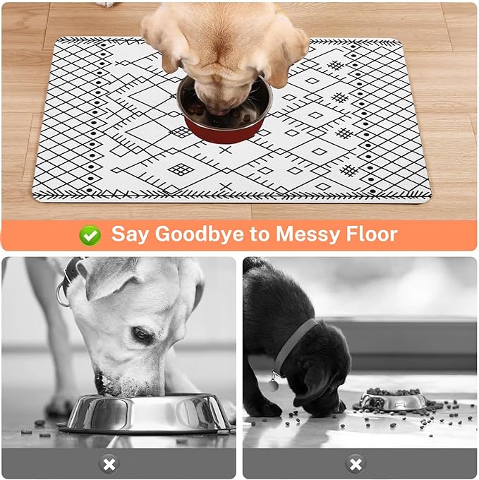 Absorbent Pet Dog Bowl Mat for Food and Water, Pet Cat Food Feeding Mat with Non Slip Rubber Backing, Dog Food Mats for Floors Waterproof, 17"x30"