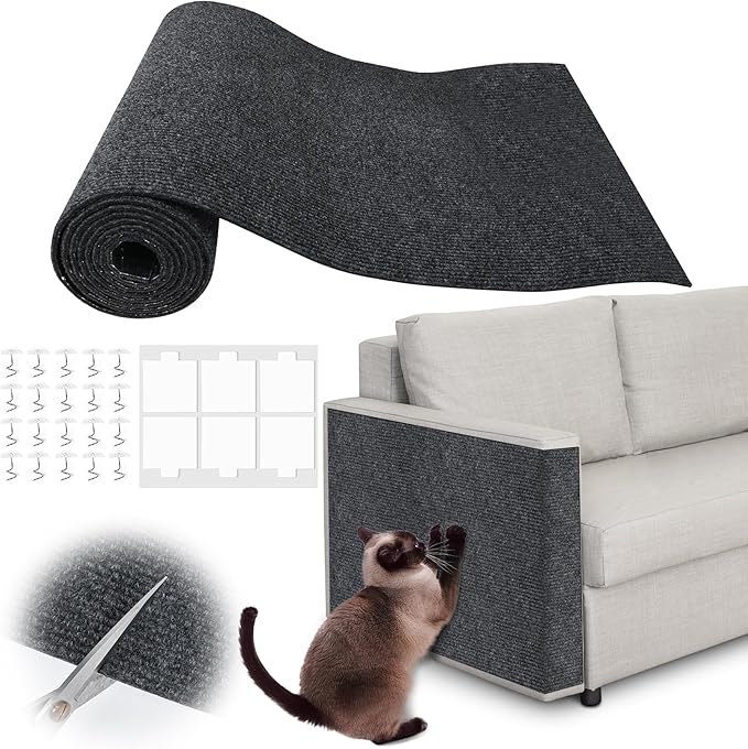 Cat Scratch Furniture Protector - 40" x 17" Trimmable Self-Adhesive Cats Claws Scratch Pads, DIY Cat Climbing Couch Protector for Scratch Post Cat Tree Replacement Indoor (Dark Gray)