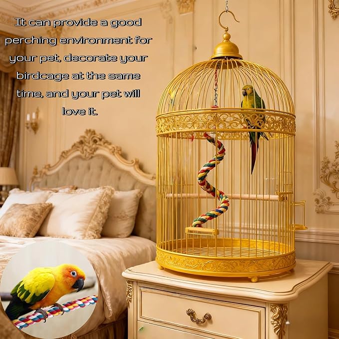 Bird Rope Perches, Parrot Toys, Bungee Rope Perches for Parrots, Cockatiels, Parakeets, Budgie Cages Comfy Birds (Metal Nut) - 15.75 inches