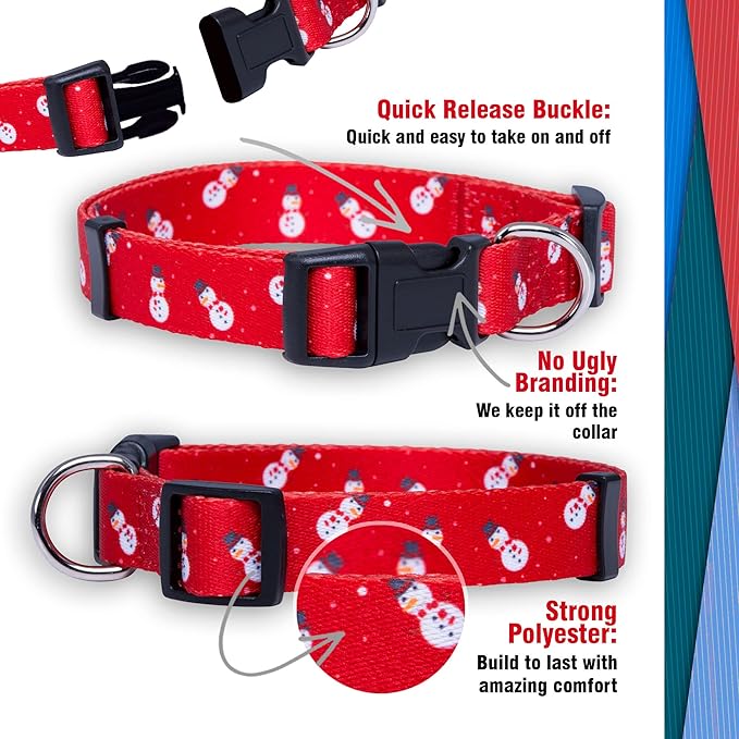 Native Pup Christmas Dog Collar- Winter Holiday Collars for Pets- Xmas Gift for Puppy- Santa, Reindeer, Snowman, Candy Cane, Red Green- Girl Boy- Small, Medium, Large Breeds (Snowman, Small)