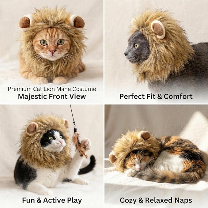 Lion Mane Wig Pet Costume,Costumes for Dogs and Cats, Small Dog Halloween Costumes, Pet Costumes for Halloween Party, Size L