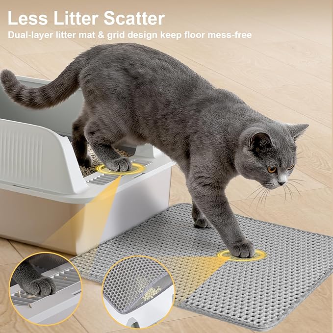 TENTIZON 2 Pack Large Stainless Steel Cat Litter Boxes, Open Top Metal Kitty Litter Tray with High Sides, Litter Mat, Scoop for Indoor Cats, Kitten,Big Cats, No Odor, No Mess, Leak Proof, Easy Clean