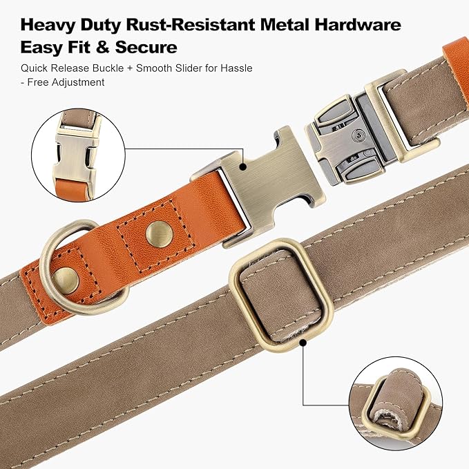Plutus Pet Genuine Leather & Hemp Dog Collar – Adjustable Heavy Duty Pet Collar with Quick Release Metal Buckle, Soft & Stylish for Puppy and Small, Medium, Large Dogs (Ash Brown, M)