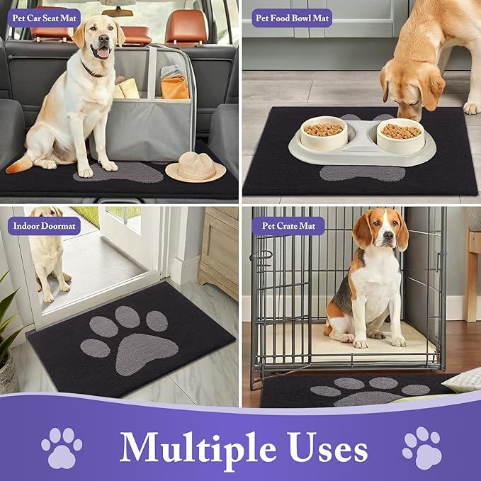 Buganda Dog Door Mat for Muddy Paws, Absorbent Dirt Trapper Non Slip Indoor Doormats, Washable Low-Profile Mat for Mud Dogs, Entryway Carpet for Inside Floor (30x20 Inches, Black and Grey)