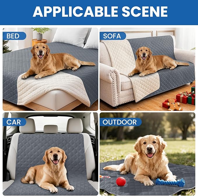 Waterproof Dog Bed Cover, Non-Slip Dog Blanket for Couch, Couch Covers for Dogs Washable, Pet Blanket for Furniture, Pet Bed Mat for Sofa, Car, Pet Supplies (82x120 Inch, Dark Grey)