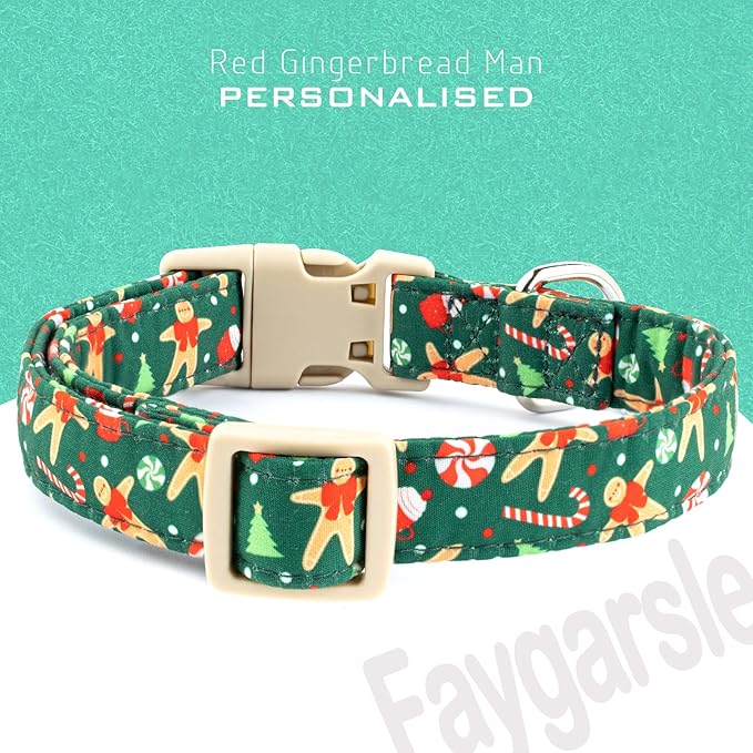 Faygarsle Christmas Dog Collar, Green Gingerbread Pattern, Plastic Buckle with Metal D-Ring, Holiday Pet Accessory, for Small Medium Large Dogs XS