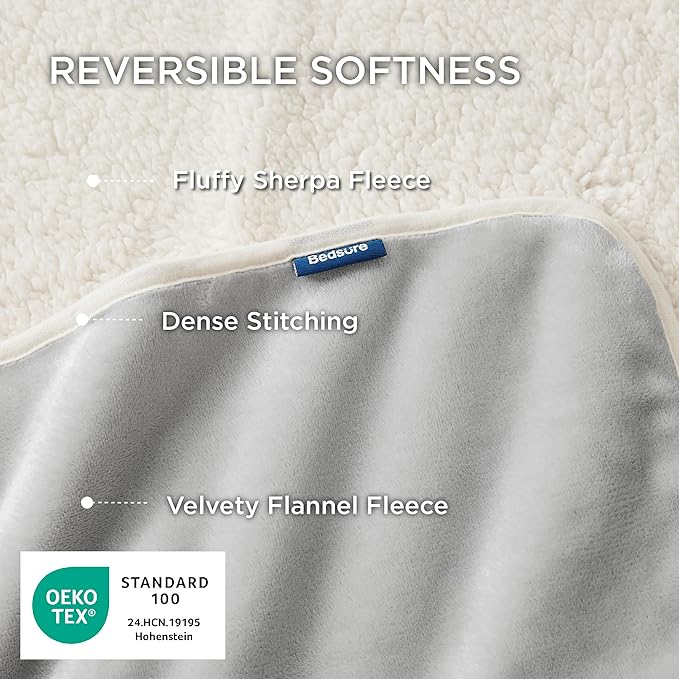 Bedsure Waterproof Blanket for Bed - Sherpa Fleece Waterproof Dog Blankets for Large Dogs, Pet Blankets for Bed/Couch/Dog Crate, Soft Plush Reversible Furniture Protector, Twin, 80"x60", Light Grey