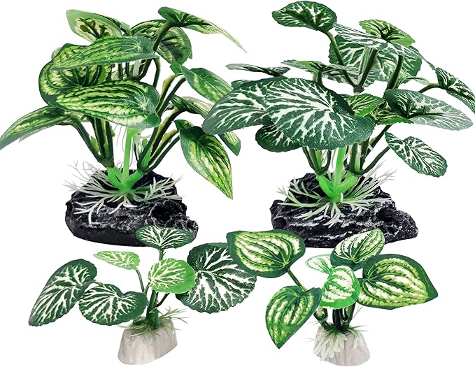 4PCS Aquarium Plants Betta Fish Tank Decorations Small Size Soft Faux Silk Aquarium for Hiding Fish Reptil