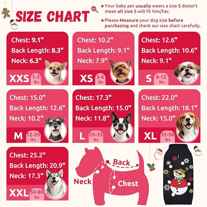 Christmas Dog Sweaters Xmas Pet Outfit Clothes Cute Black Snowman Costume Puppy Cat Knitted Jumpers (XL,Black Snowman)