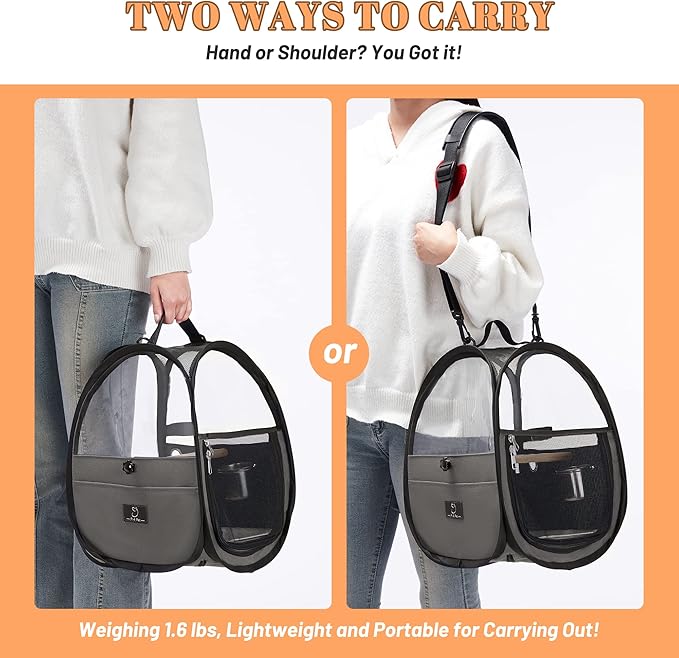 Bird Carrier for Travel with Clear Windows, Breathable Safe Fabric, Lightweight Small Bird Cage with Tray, Stand and Feeder, Portable Pet Bag for Parrot, Vet Visit, Outdoor, Small Animals