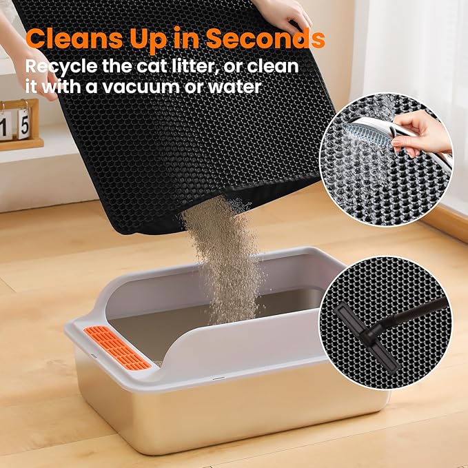 Jumbo Cat Litter Mat, 46x26 Inches Double Layer Honeycomb Litter Trapping Mat, Non Slip Waterproof Urine Proof Extra Large Cat Litter Box Mat, Kitten Supplies and Essentials, XXL, Black
