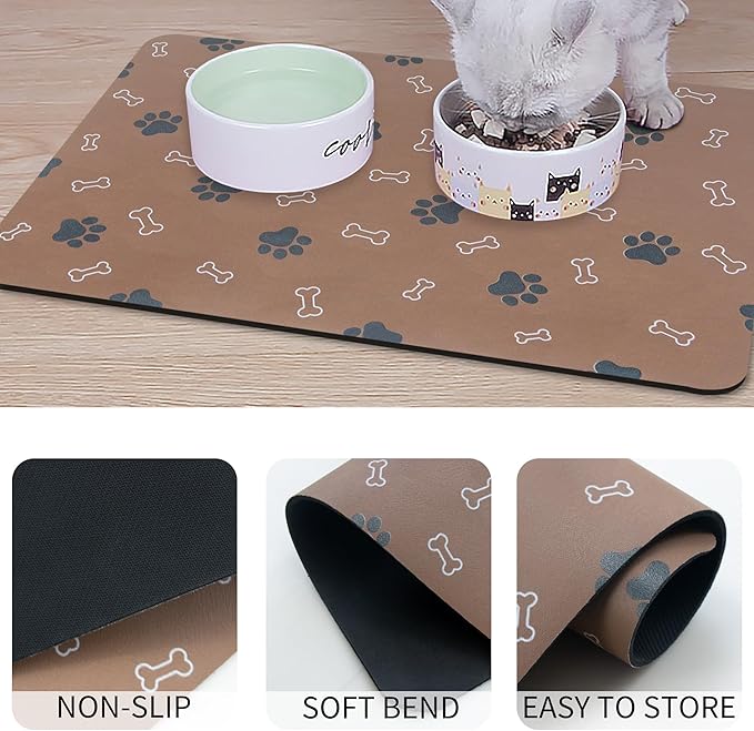 Pet Cat Dog Food Mat Non Slip Mat for Dog Water Bowl Mat Quick Dry Absorbent Cat Feeding Mat, 24 * 16.9 in, Light Grey