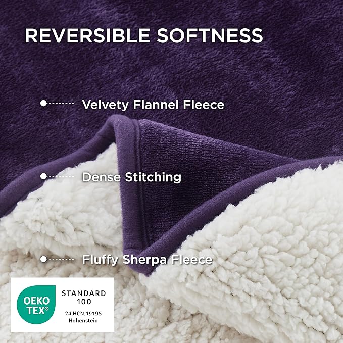 Bedsure Waterproof Dog Blankets for Extra Large Dogs - XL Cat Blanket Washable for Couch Protection, Sherpa Fleece Puppy Blanket, Soft Plush Reversible Throw Furniture Protector, 50x60, Eggplant