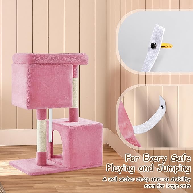 Yaheetech 33.5in Cat Tree, Small Kittens Tower w/Large Perch&2 Cozy Condos, Sisal Scratching Posts for Indoor Kittens/Cat, Stable Pet Activity Center Furniture, Pink
