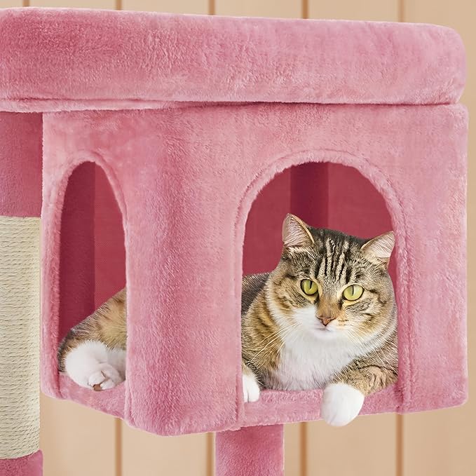 Yaheetech 33.5in Cat Tree, Small Kittens Tower w/Large Perch&2 Cozy Condos, Sisal Scratching Posts for Indoor Kittens/Cat, Stable Pet Activity Center Furniture, Pink