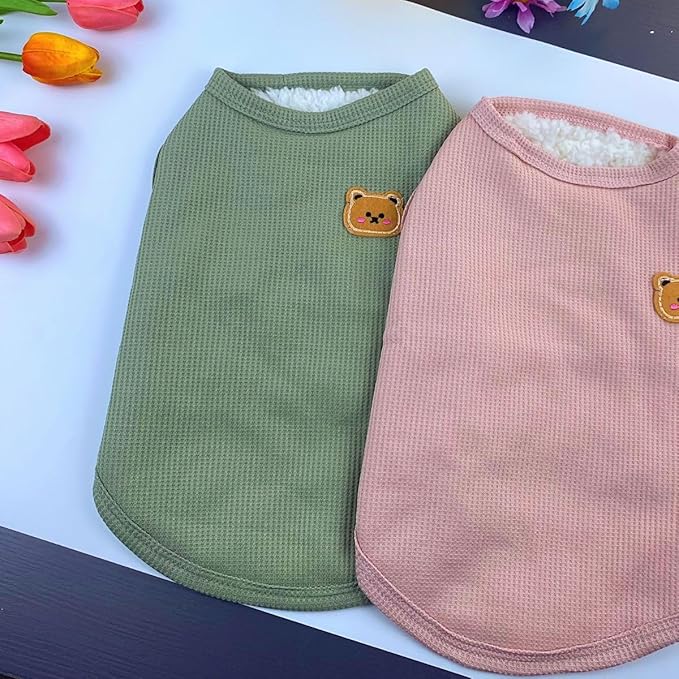 Fleece Cotton Dog Shirt - Winter Warm Lightweight Pet T-Shirts Soft Breathable Stretchy Cats & Dogs Tee Shirt Sleeveless Vest - Dog Apparel for Medium & Small Dogs