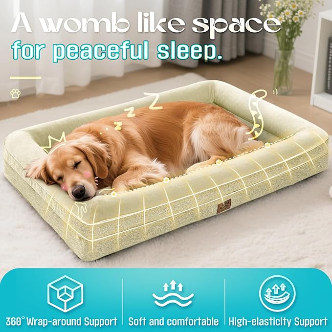 Waterproof Memory Foam Dog Beds for Extra Large Dogs Non-Slip Orthopedic Dog Beds Washable Couch Pet Bed with Removable Cover (Beige, X-Large)