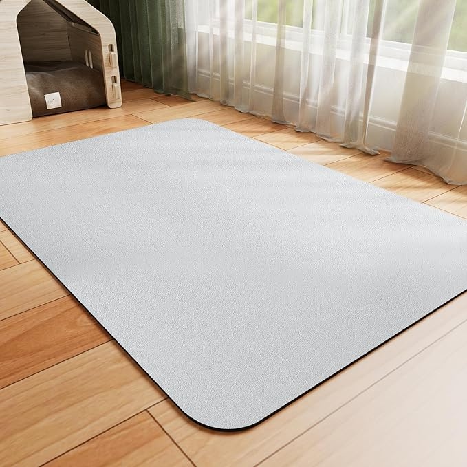 Dog Food Mat - Absorbent Cat Mat for Food and Water, No Stains Pet Feeding Bowl Mat, Easy to Clean Pet Placemats, Quick Dry Dog Water Dispenser Mat for Messy Drinkers | Light Grey 18"x34"