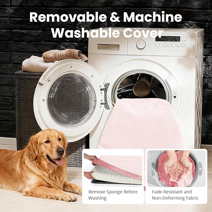 OhGeni Orthopedic Waterproof Dog Bed for Small Dogs, Machine-Washable Removable Cover in Easy-Clean Fabric, High Density Foam & Easy-Carry Handle, Suitable for Crate, 24 inch (Pink)