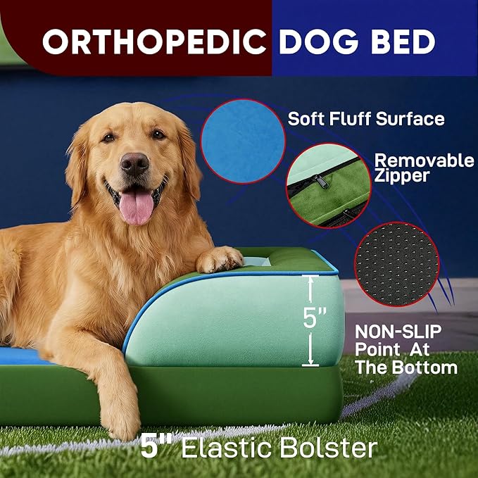 Comfort Expression Orthopedic Dog Bed for Large Dogs 36x27 Inch, Waterproof Egg Crate Foam Large Pet Bed with Removable Bolsters, Dog Couch with Washable Cover & Non-Slip Bottom, Boston