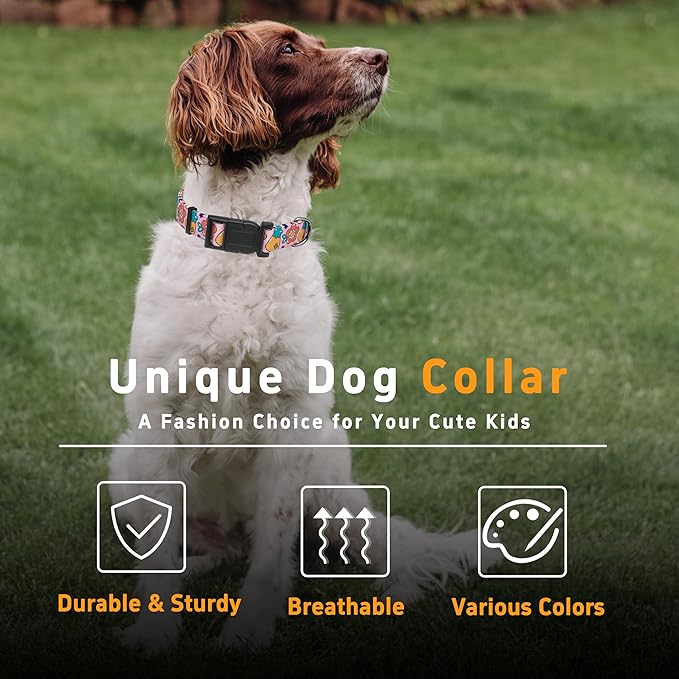 Dog Collar, Cute Cartoon Fruit Boys Girls Puppy Collar for Small Medium Large Dogs, Adjustable Soft Pet Collar with Safety Buckle for Male Females(Pink Cartoon, S)