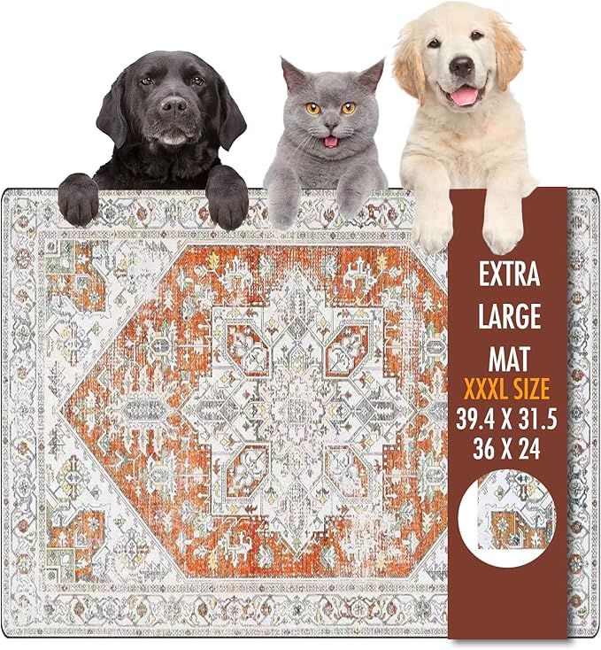 Dog Food Mat, 36" x 24" Extra Large Absorbent Dog Mat for Food and Water, Non Skid Cat Bowl Mat, No Stains Quick Dry for Pet Water Dispenser Pet Supplies for Messy Drinkers