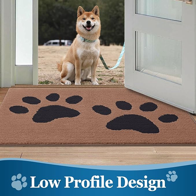 Buganda Dog Door Mat for Muddy Paws, Absorbent Dirt Trapper Washable Indoor Doormats, Non Slip Low-Profile Mud Mat for Dogs, Front Entrance Doormat for Inside Floor (47x24 Inches, Camel and Black)