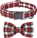 Christmas Dog Collar, Red Plaid Cotton Collars with Bow Adjustable Pet Collar Premium Metal Buckle, Christmas Puppy Necklace for X-Large Girl and Boy Dogs