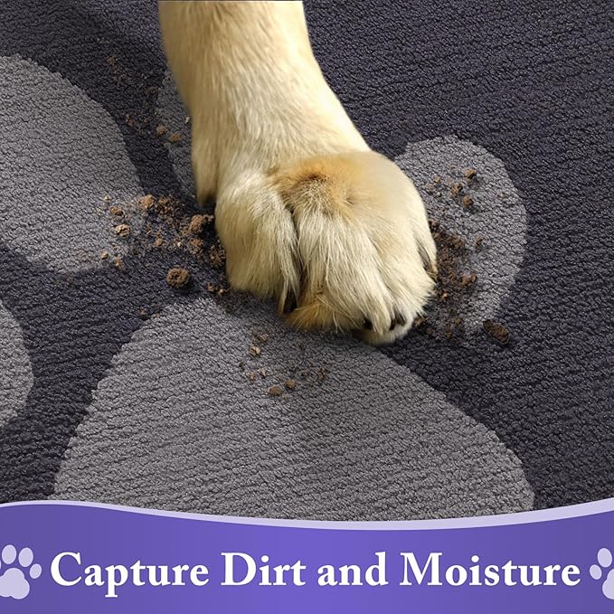Buganda Dog Door Mat for Muddy Paws, Absorbent Dirt Trapper Non Slip Indoor Doormats, Washable Low-Profile Mat for Mud Dogs, Entryway Carpet for Inside Floor (48x30 Inches, Dark Grey)