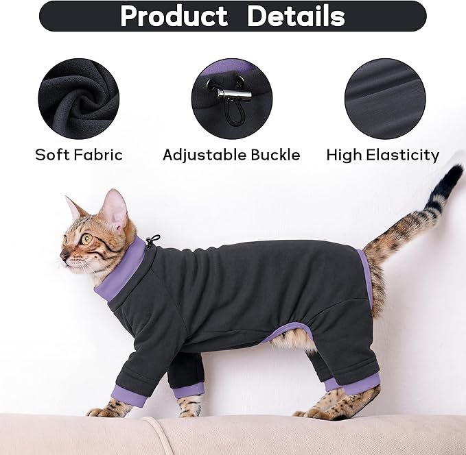 PUMYPOREITY Sticky Hair Cat Clothes, Prevent Hair Loss Cat Pajamas, Soft Cat Sweaters for Cats Only, Cat Hair Sticky Onesie, Cat Recovery Suit After Surgery, Black, XL