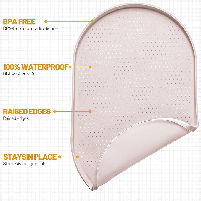 Hubulk 100% Waterproof Silicone Pet Feeding Mat with Raised Edge for Food and Water, Dog Bowl Mats, Cat Bowls Placemat with High Lip Protects Floor for Cats and Dogs (White Sand, 24" L x 16" W)