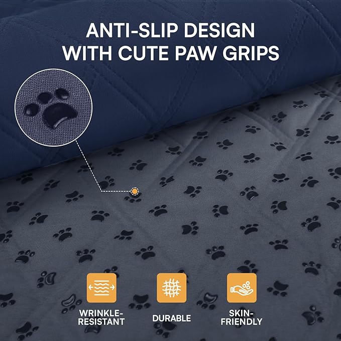 Luciphia 100% Waterproof Couch Cover Blanket for Dogs Anti-Slip Pet Couch Protector Sofa Mat Puppy Cat Blanket with Non-Slip Bottom, Navy Blue, 30x70 Inch