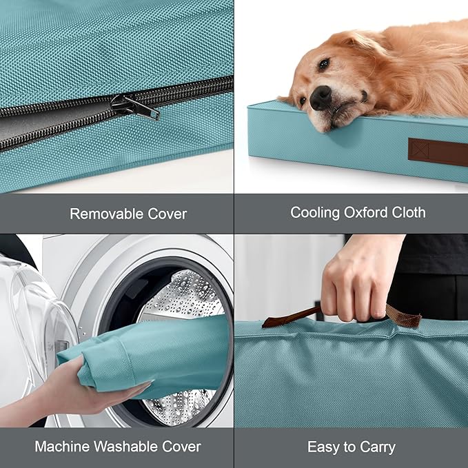 Outdoor Orthopedic Dog Bed for Extra Large Dogs, XL Waterproof Flat Pet Bed 44x32 Inch, Egg Crate Foam with Removable Washable Oxford Cooling Cover, Light Blue