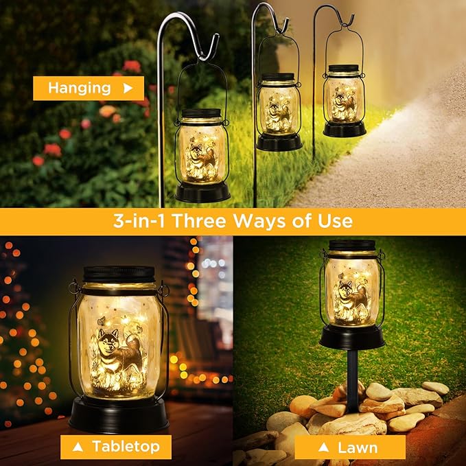 Shiba Inu Gifts for Women/Men Shiba Inu Solar Lanterns Mom Birthday Shibe Dog Lovers Lantern Pet loss Animal Doge Memorial Lights Solar Garden Decoration for Yard, Patio,Backyard,Porch Torches