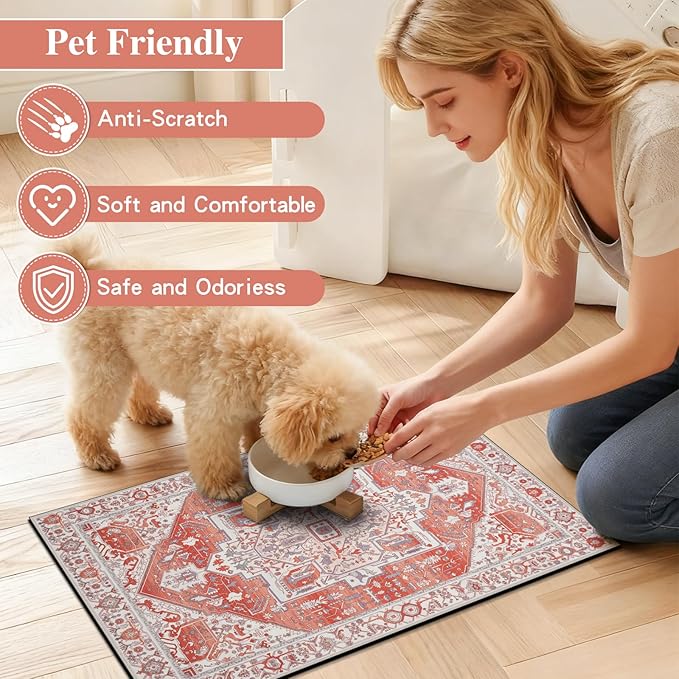 famibay Dog Food Mat, Absorbent Cat Dog Mats for Food and Water, No Stains Quick Dry Pet Cat Bowl Mats with Non Slip Backing, Boho Pet Feeding Mat for Floor Waterproof 16"x24"