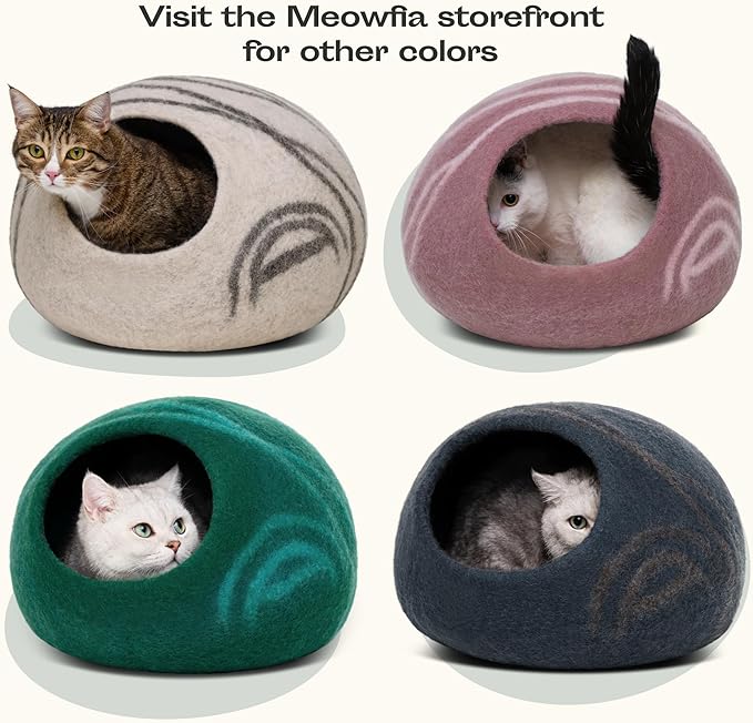 MEOWFIA Cat Cave – Premium Felt Cat Bed for Indoor Cats, Handmade Merino Wool (Ivory Rainbow, Medium)