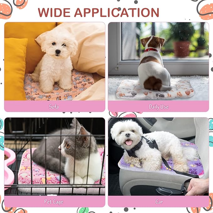 Tuanse 4 Pack Ultra Soft Dog Cat Bed Mat Small Animal Guinea Pig Bed with Cute Print Reversible Fleece Dog Crate Kennel Pad Cozy Washable Thickened Hamster Pet Beds Mat(13 x 19 Inches,Vivid Color)