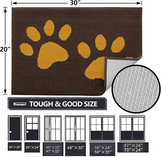 Buganda Dog Door Mat for Muddy Paws, Absorbent Dirt Trapper Washable Indoor Doormats, Non Slip Low-Profile Mud Mat for Dogs, Front Entrance Doormat for Inside Floor (40x32 Inches, Coffee)