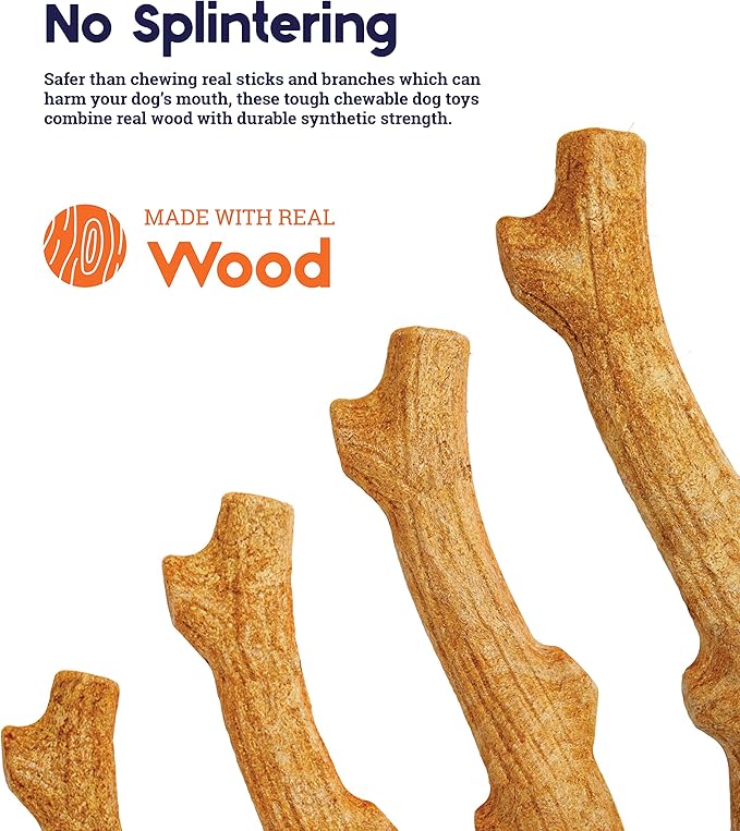 Petstages Outward Hound Super Dogwood Durable Dog Chew Toy, Medium - Long Lasting Chew Stick Made with Real Wood - USA Made, M