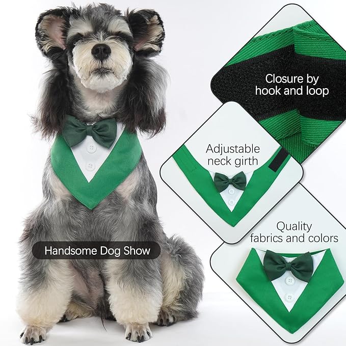 FUAMEY Dog Tuxedo St.Patrick's for Large Dogs,Dog Formal Suit Dogs Attire Pet Bow Tie Puppy Party Costumes Cat Tux Outfits Pets Bandana Cosplay Adjustable Bowties St.Patrick's Day Green XL