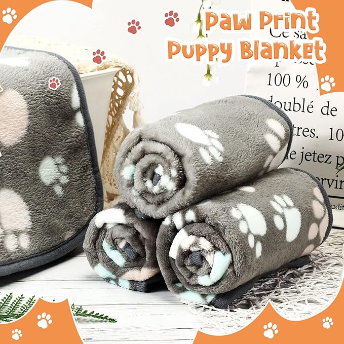 Tatuo 4 Pcs Dog Blanket for Pet Cat Blankets Indoor Puppy Teething Stuff Toys Paw Print Fleece Soft Blanket Sleep Mat for Guinea Pig Cage(Dark Gray,Medium(30 x 20.5 Inch),Square)