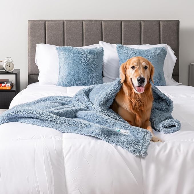 PetAmi Dog Blanket for Large Medium Dogs Blue, Fluffy Soft Puppy Blanket, Sherpa Fleece Cat Blanket for Kitten Doggie, Calming Pet Blanket Throw for Bed Washable Sofa Couch Cover, Large 40x60