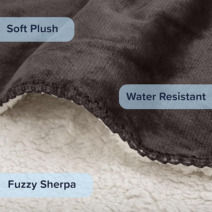 PETMAKER Dog Blanket - 60x80in Reversible Sherpa Blanket - Throw Blankets for Bed, Couch, or Car - Machine Washable Puppy Essentials (Charcoal)