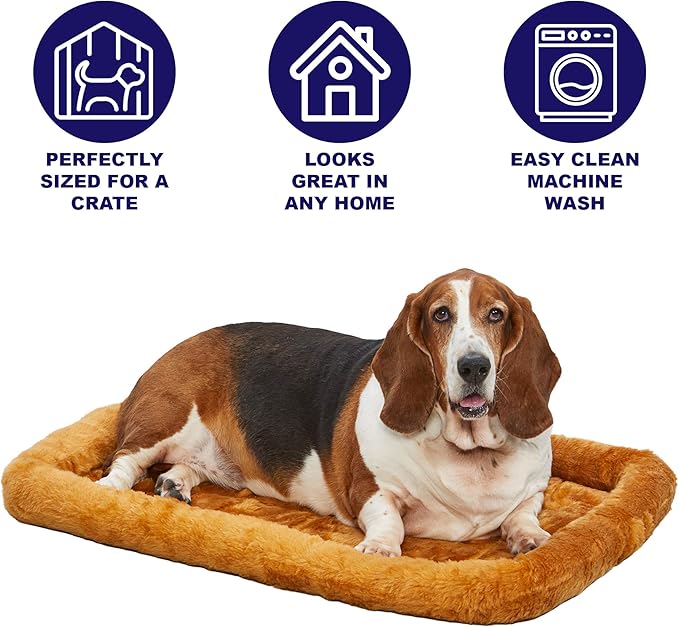 MidWest Homes for Pets QuietTime Dog Bed – Cinnamon Faux Fur Bolster, Ultra-Soft and Machine Washable, Fits 42-Inch Crates and Carriers, for Large Breed Dogs