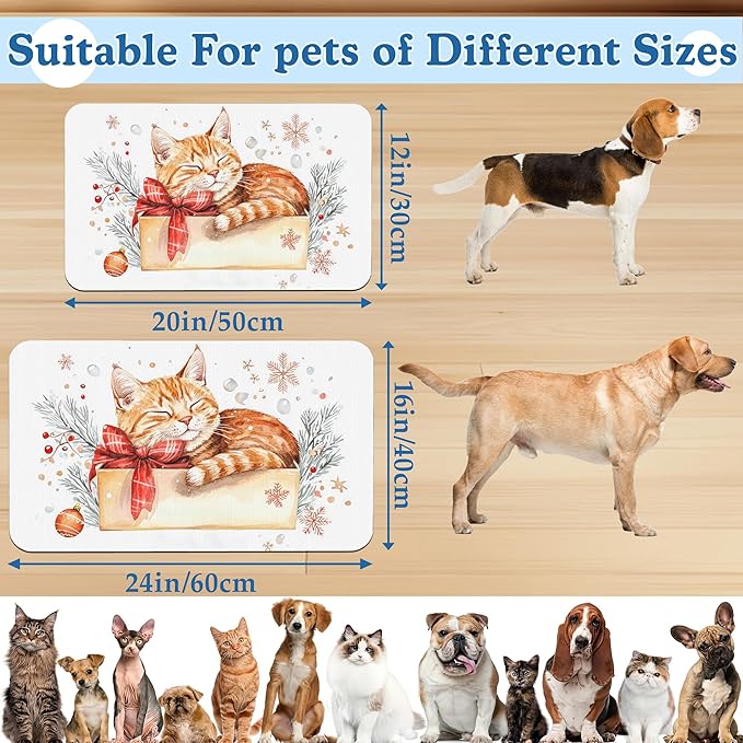 Cat Dog Cat Food Mat–Christmas Stocking Absorbent Waterproof Placemat for Food and Water Bowls, Non Slip Rubber Backing, Feeding Mat for Clean Floors 16"x24"