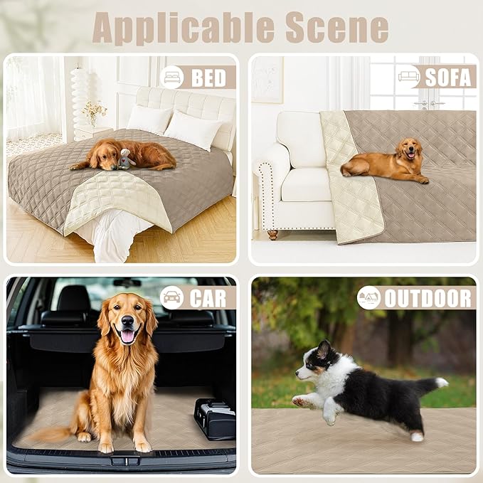 Smiry Waterproof Dog Bed Cover Blanket 82x120, Soft Reversible Pet Blanket, Washable Leakproof Cats Dogs Couch Cover for Sofa, Couch, Furniture, Taupe/Beige