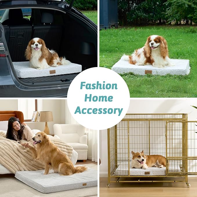 Dog Crate Bed for Large Size Dogs, Rectangular Orthopedic Dog Beds, Foam Anti-Slip Bottom Pet Mat with Washable Removable Cover, Suitable for Pet Up to 75 lbs, 36x27x3 inch, Grey